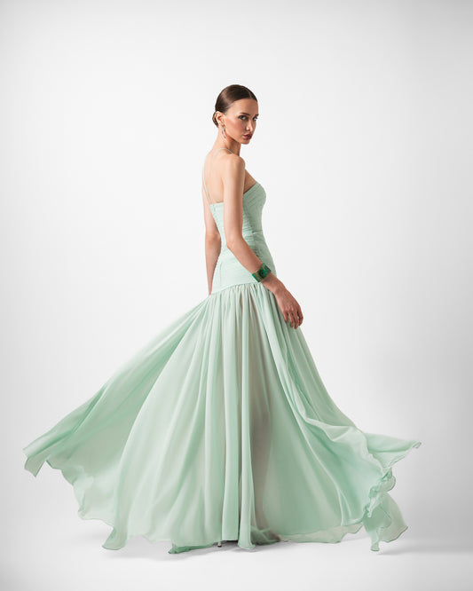TESSA MIST GREEN DRAPED FLOWEY GOWN